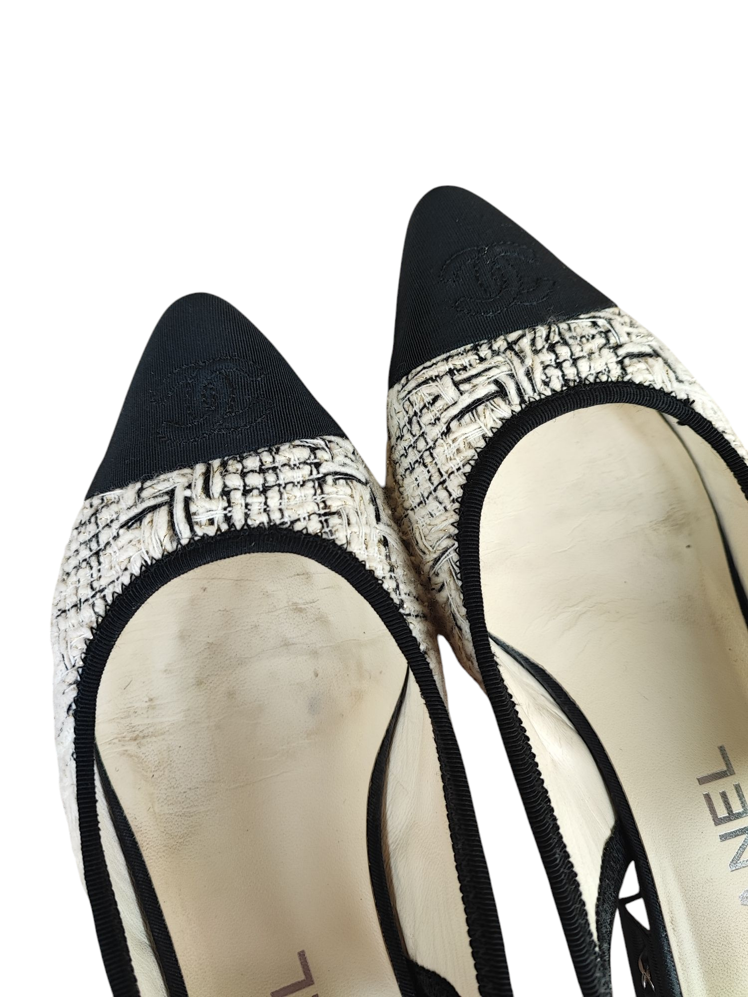 Chanel - Slingback Tweed bianco sporco T37 1/2