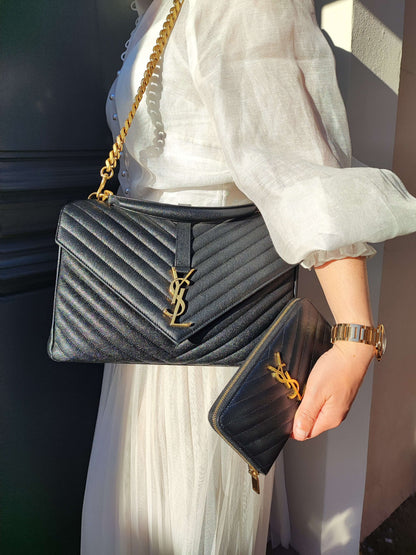 Saint Laurent - Borsa College nera trapuntata a chevron