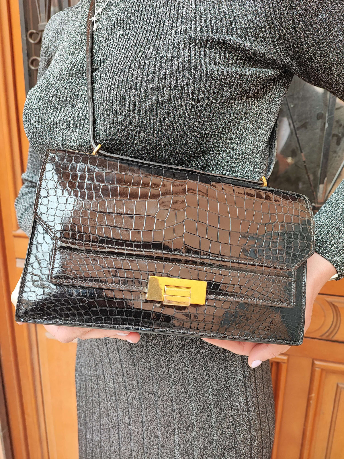 Hermès - Sac à main à rabat crocodile porosus
