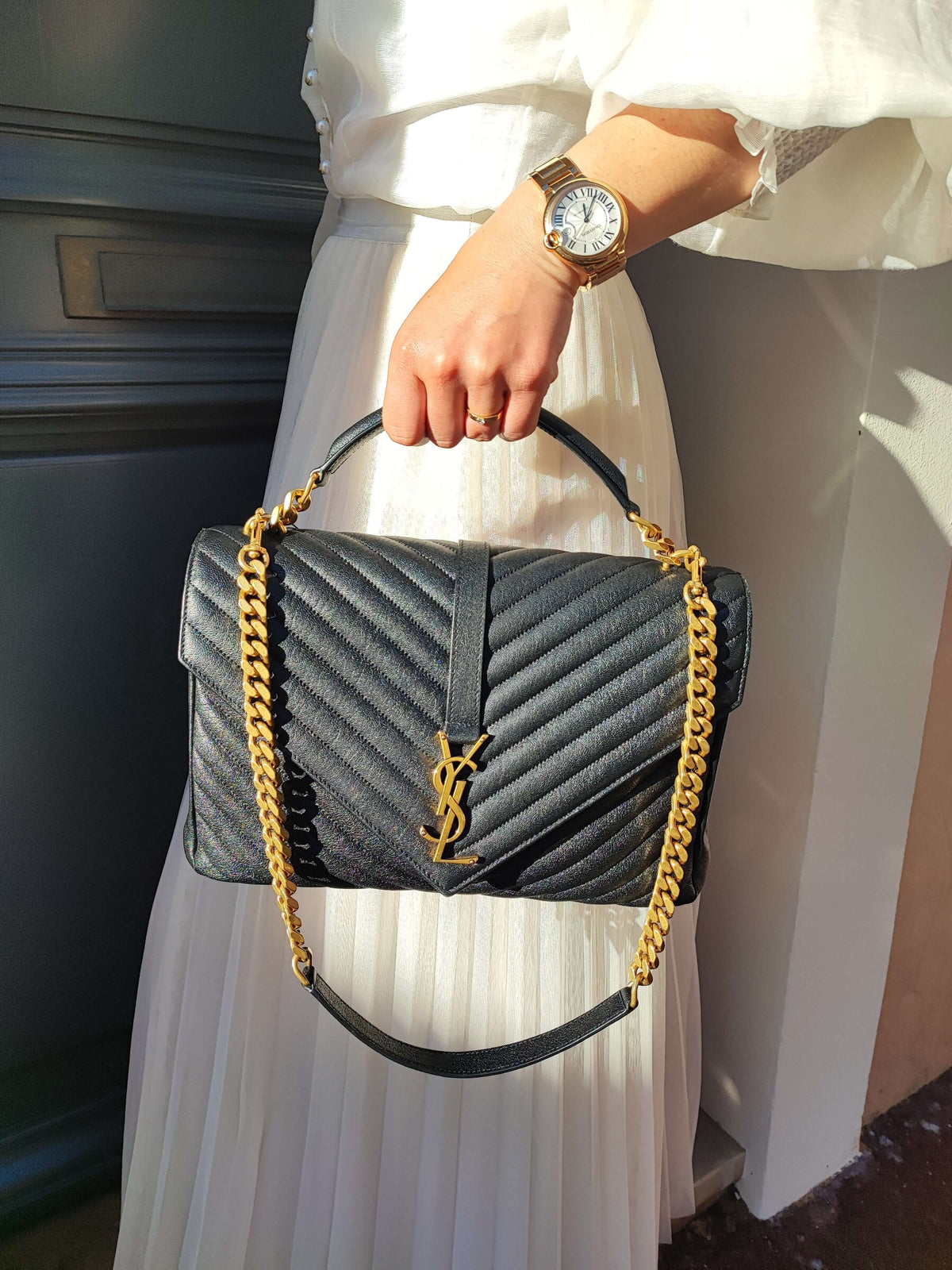 Saint Laurent - Small Quilted Chevron College Bag in Black