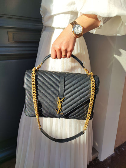Saint Laurent - Borsa College nera trapuntata a chevron