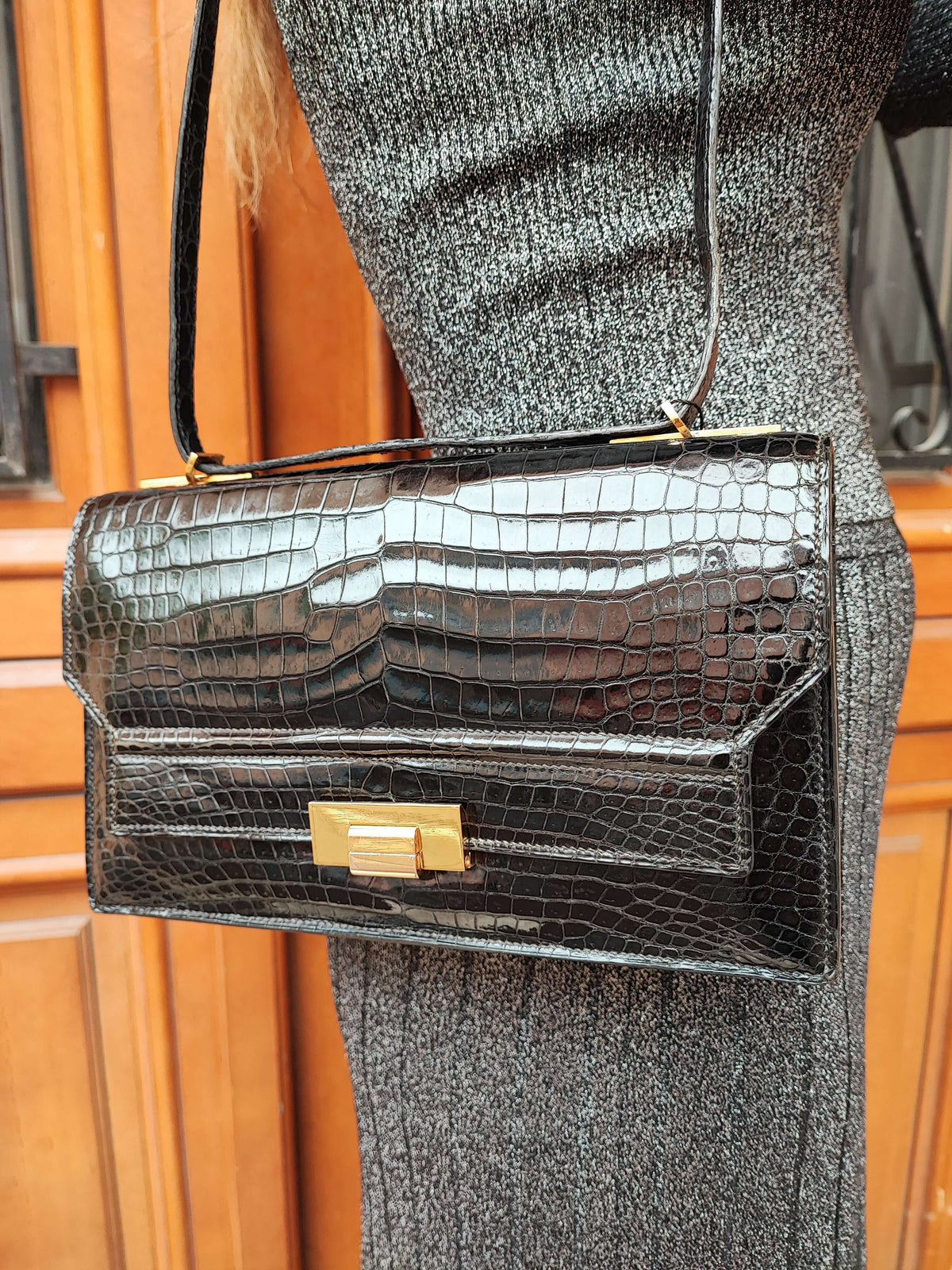 Hermès - Sac à main à rabat crocodile porosus