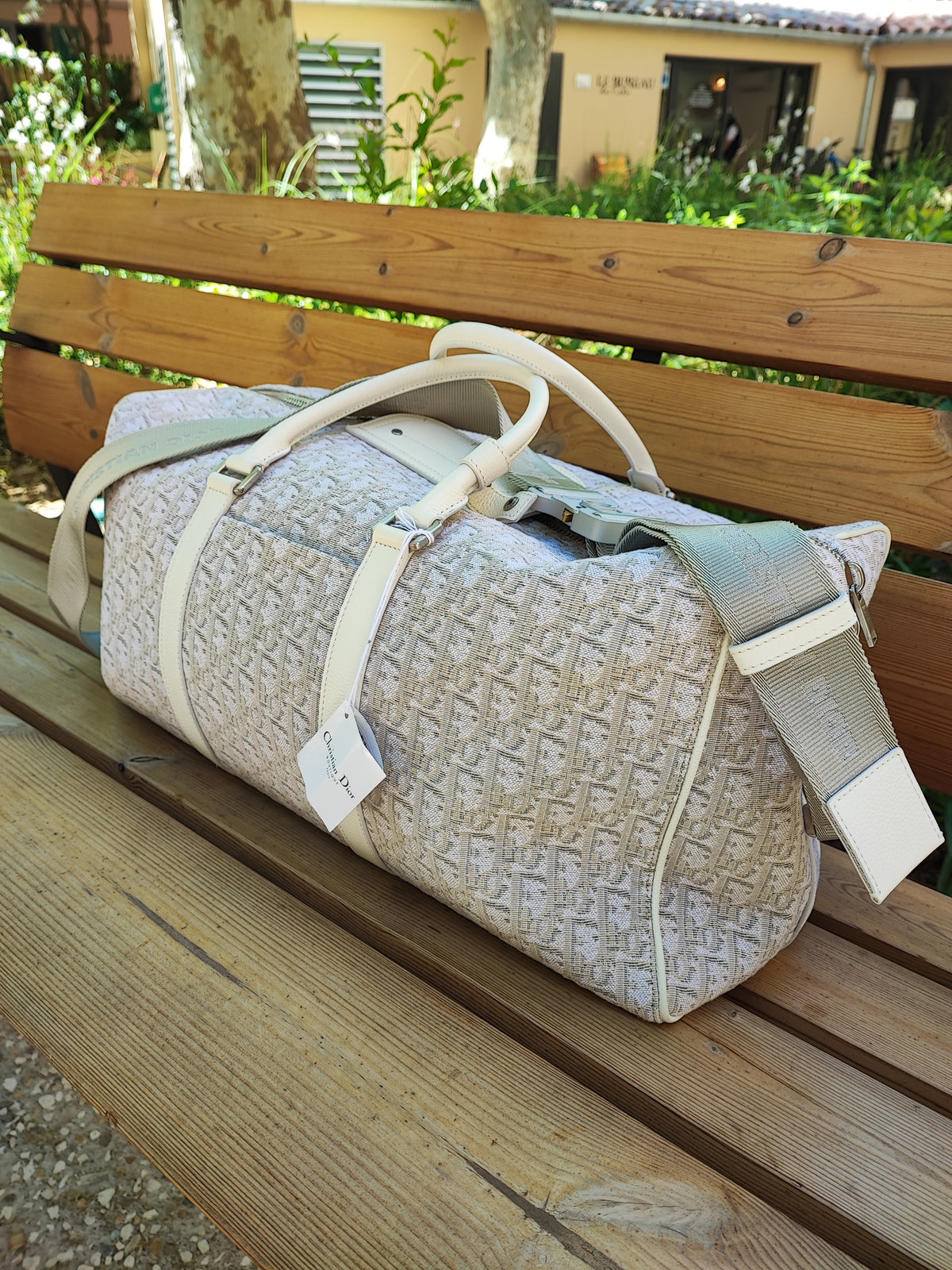 Dior - Reisetasche aus Segeltuch und weißem Leder