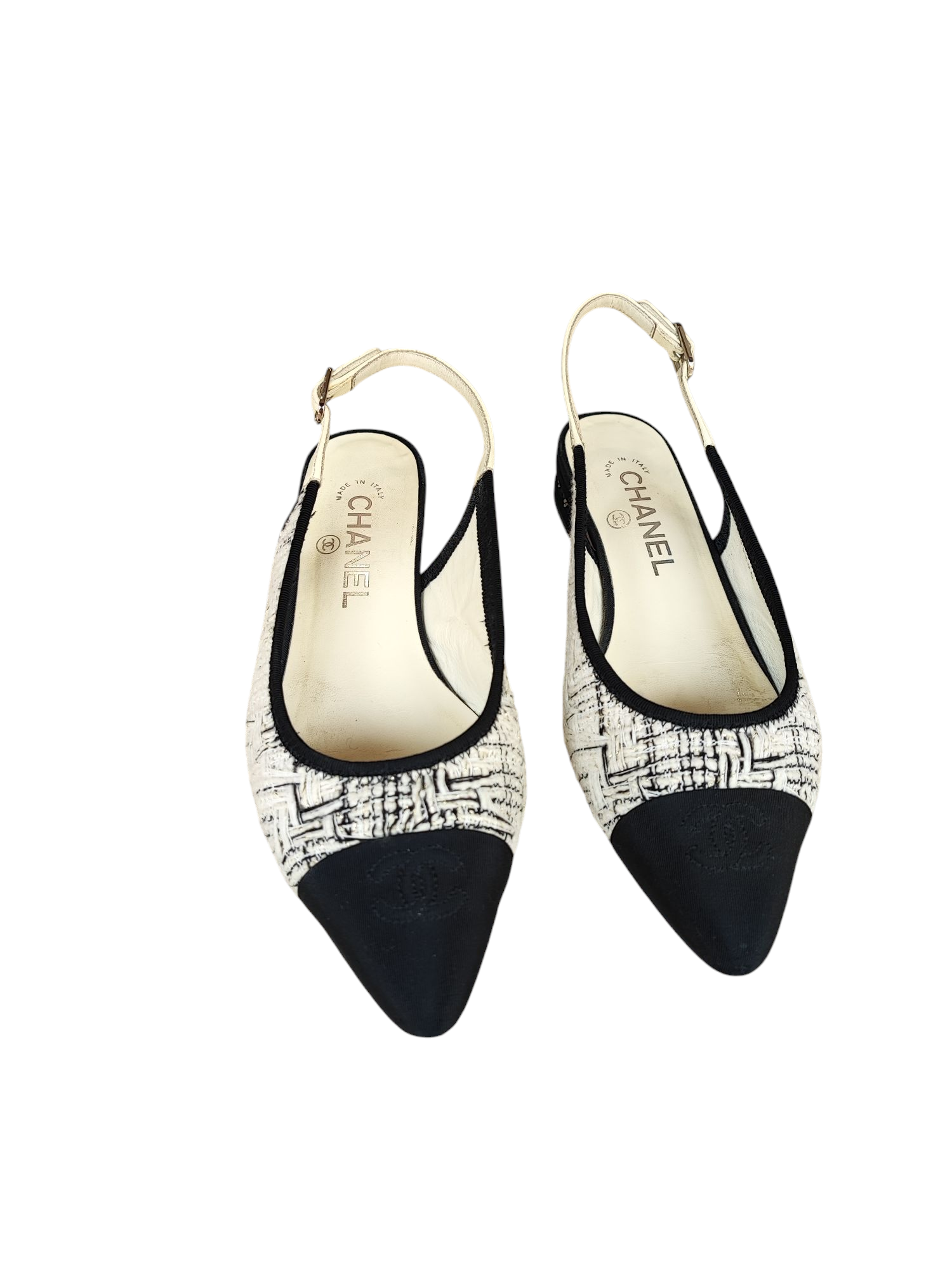 Chanel - Slingback Tweed bianco sporco T37 1/2