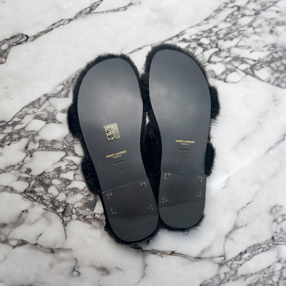 Saint Laurent Sandales en Vison Noir 41 - Les Folies d&