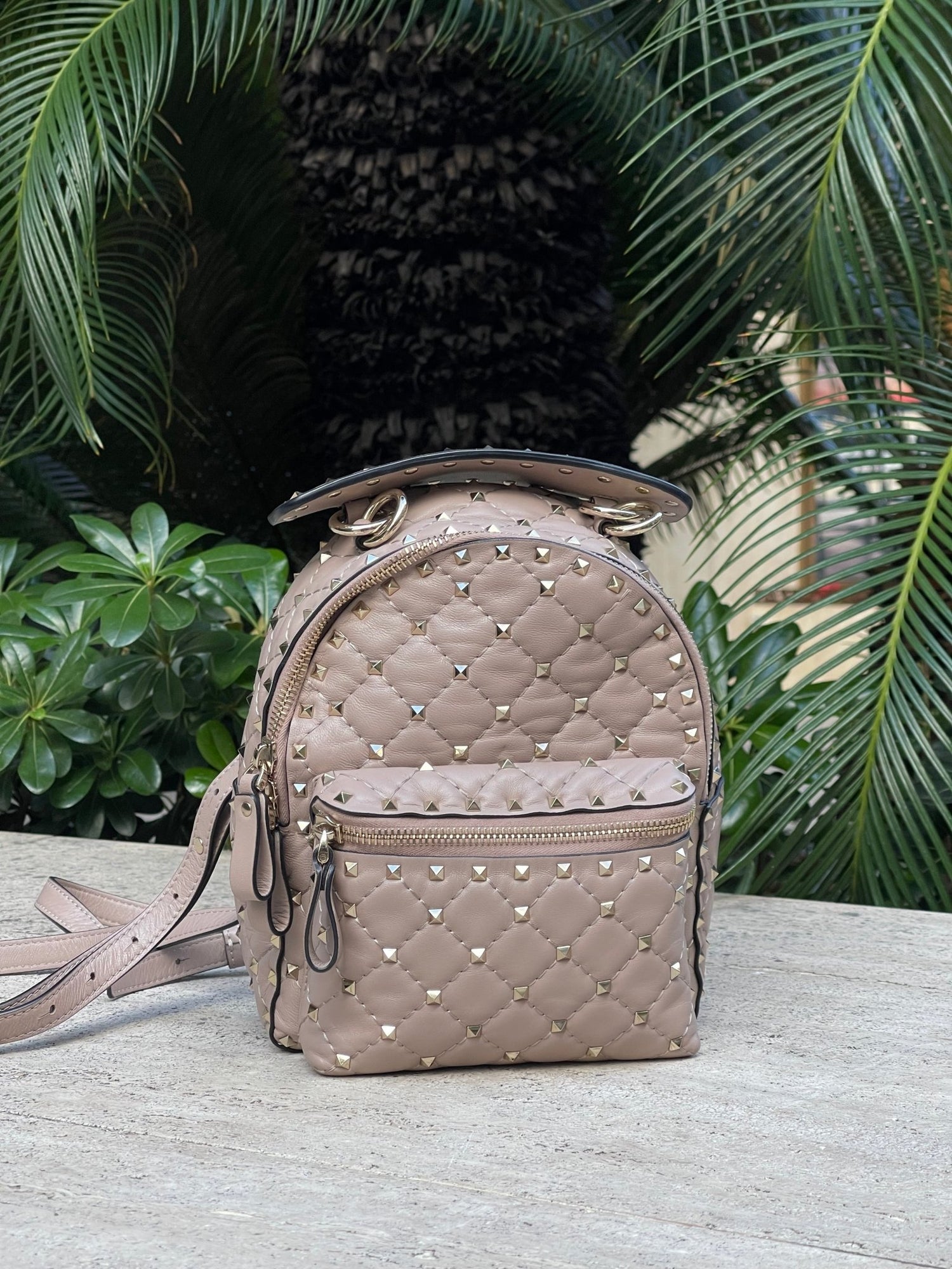 Valentino - Mini sac à dos Rockstud spike nude - Les Folies d&