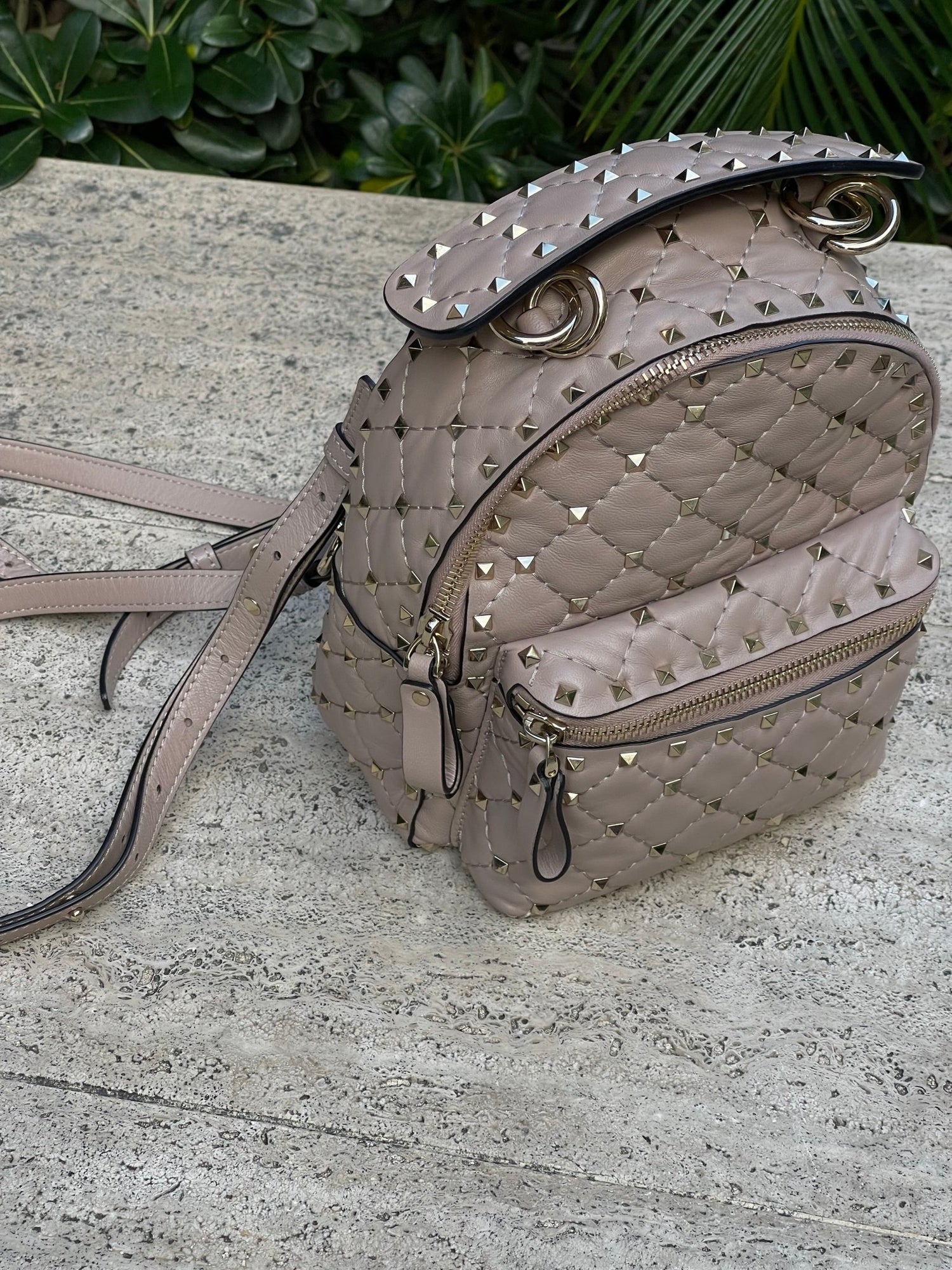 Valentino - Mini sac à dos Rockstud spike nude - Les Folies d&